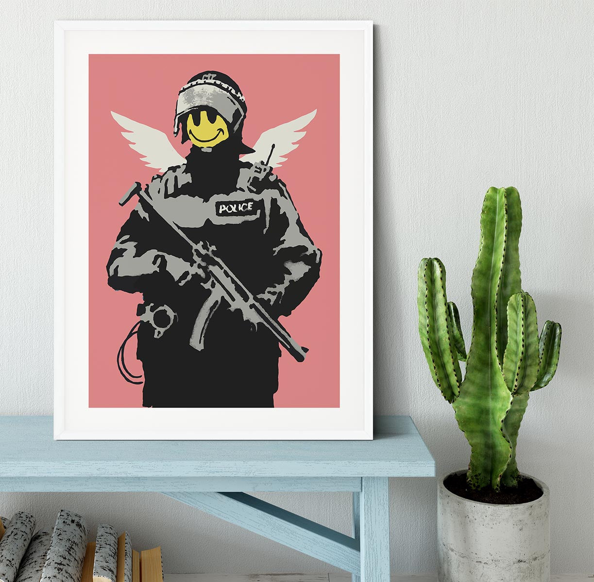 Banksy Smiley Angel Policeman Red Framed Print - Canvas Art Rocks - 5