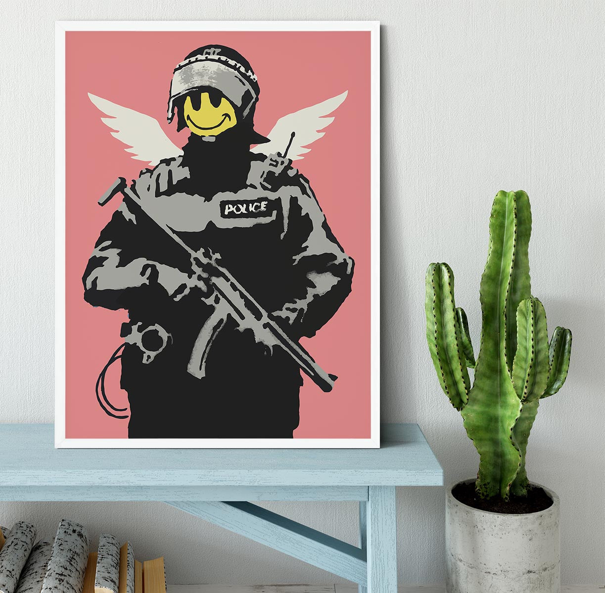 Banksy Smiley Angel Policeman Red Framed Print - Canvas Art Rocks -6