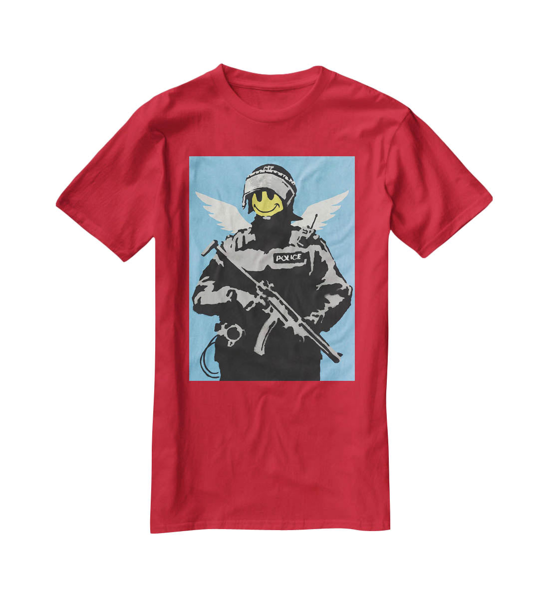 Banksy Smiley Angel Policeman T-Shirt - Canvas Art Rocks - 4