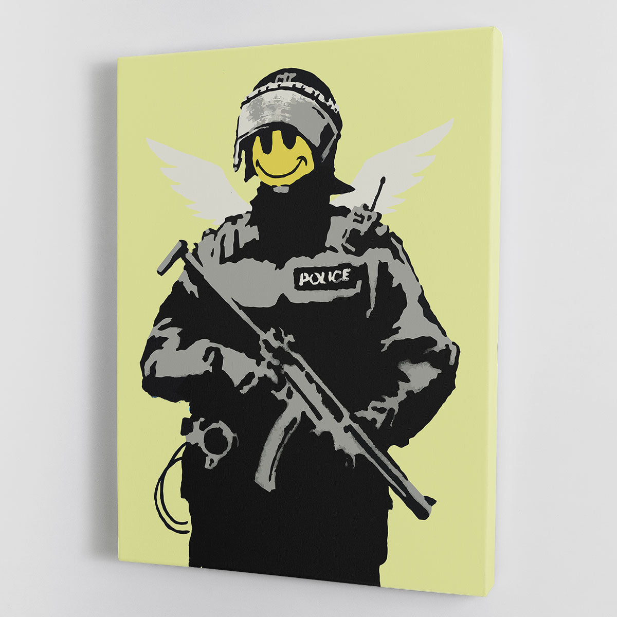 Banksy Smiley Angel Policeman Yellow Canvas Print or Poster - Canvas Art Rocks - 1