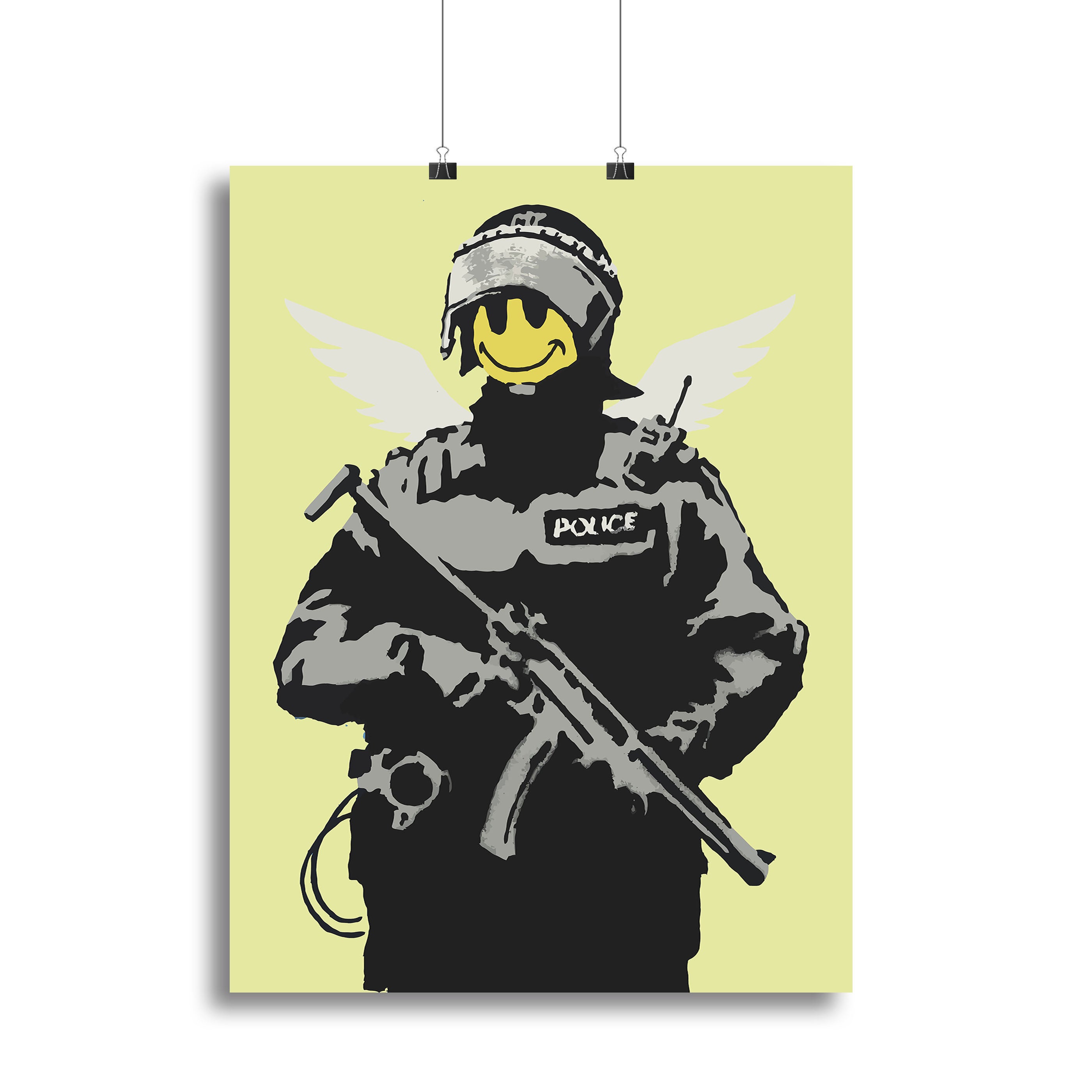 Banksy Smiley Angel Policeman Yellow Canvas Print or Poster - Canvas Art Rocks - 2