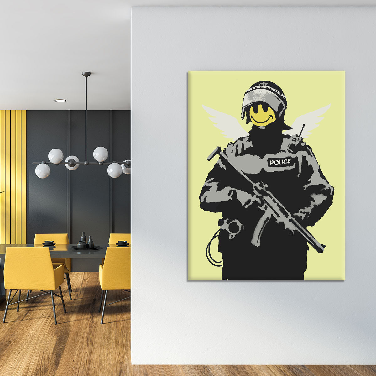 Banksy Smiley Angel Policeman Yellow Canvas Print or Poster - Canvas Art Rocks - 4