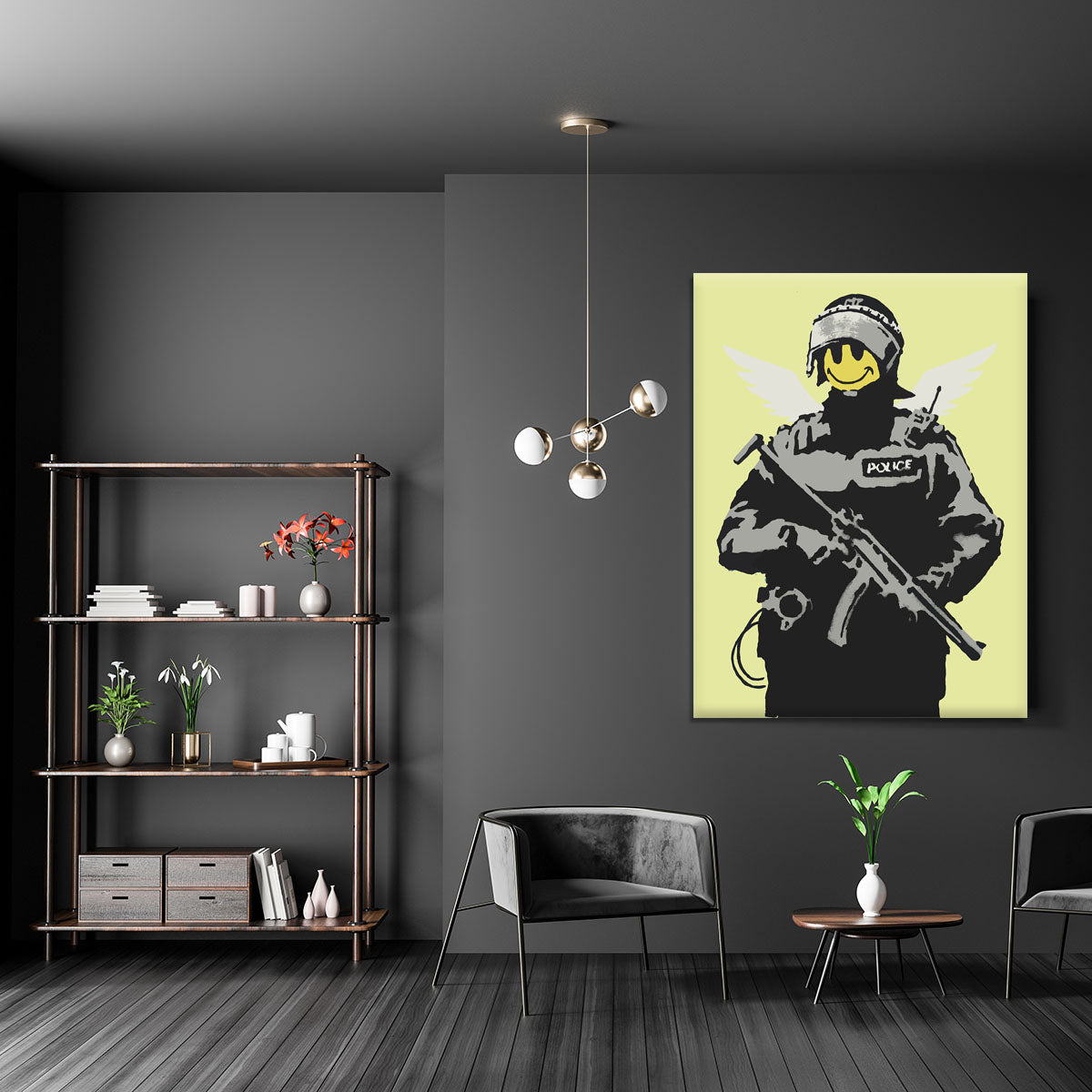 Banksy Smiley Angel Policeman Yellow Canvas Print or Poster - Canvas Art Rocks - 5
