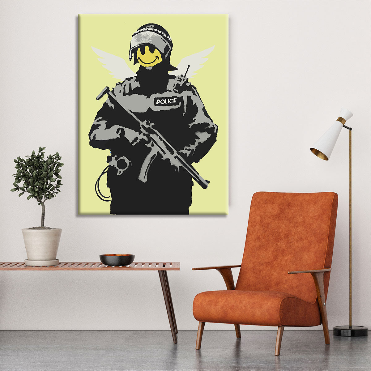 Banksy Smiley Angel Policeman Yellow Canvas Print or Poster - Canvas Art Rocks - 6