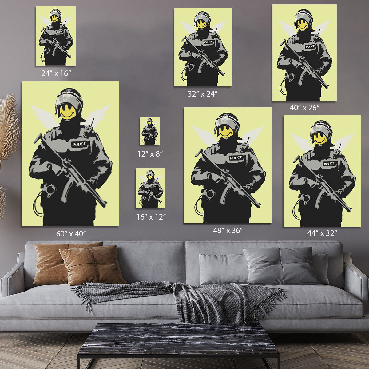 Banksy Smiley Angel Policeman Yellow Canvas Print or Poster - Canvas Art Rocks - 7