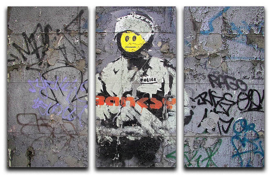 Banksy Smiley Riot Cop 3 Split Panel Canvas Print - Canvas Art Rocks