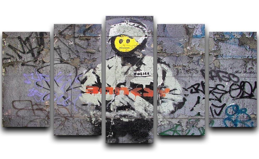 Banksy Smiley Riot Cop 5 Split Panel Canvas  - Canvas Art Rocks - 1