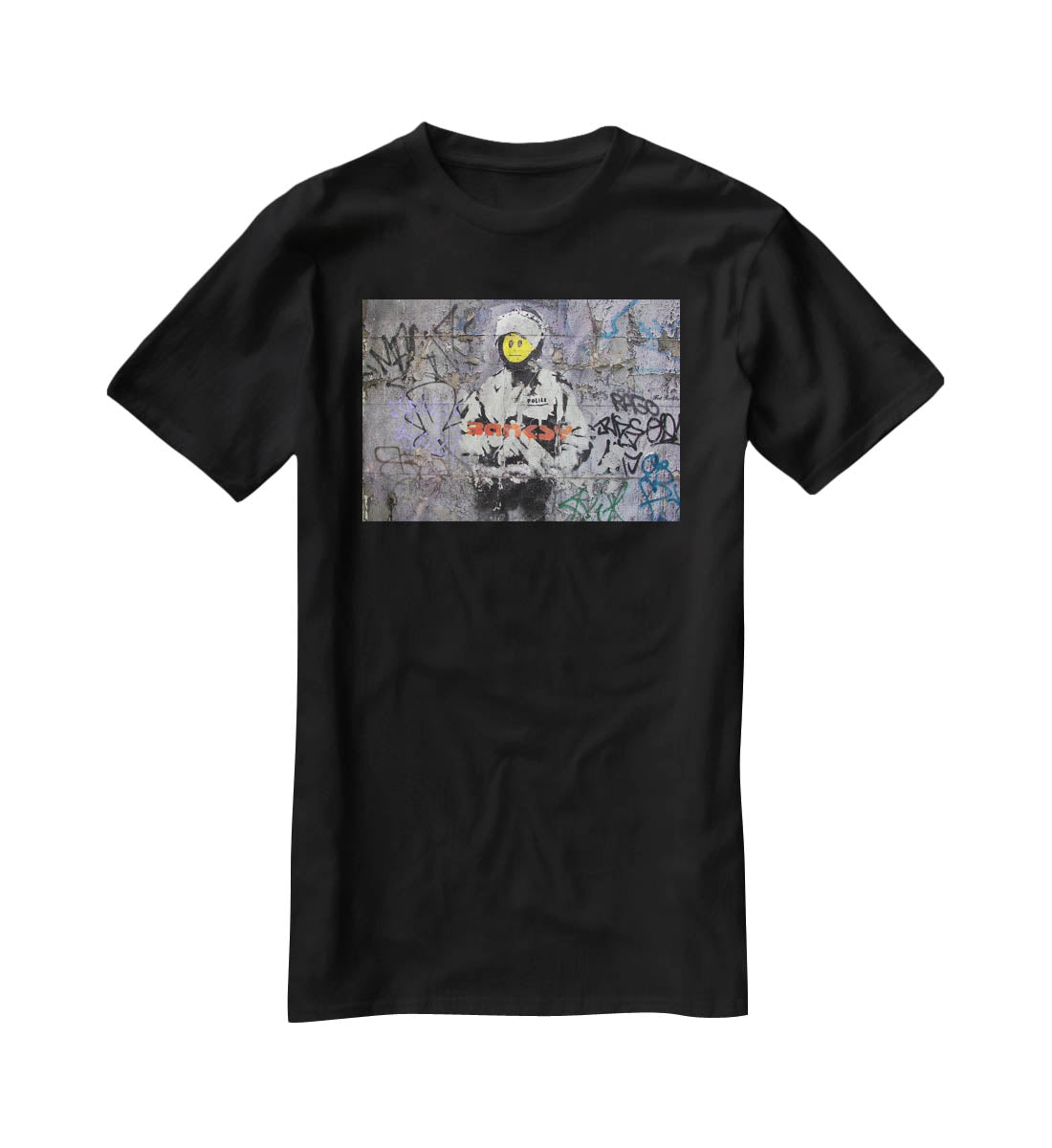 Banksy Smiley Riot Cop T-Shirt - Canvas Art Rocks - 1