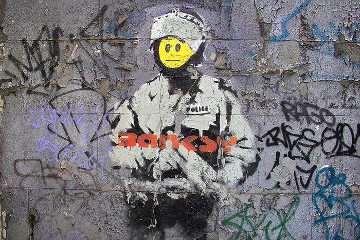 Banksy Smiley Riot Cop Wall Mural Wallpaper