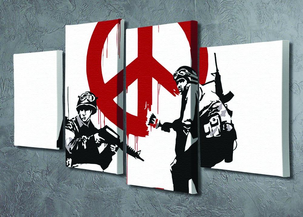 Banksy Soldiers Painting CND Sign 4 Split Panel Canvas - Canvas Art Rocks - 2