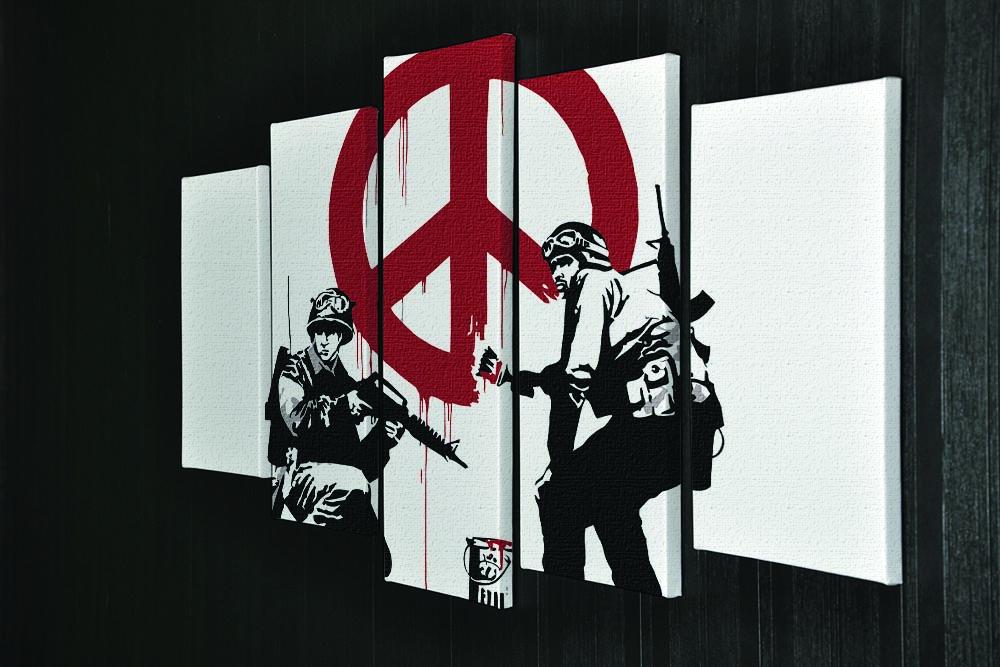 Banksy Soldiers Painting CND Sign 5 Split Panel Canvas - Canvas Art Rocks - 2