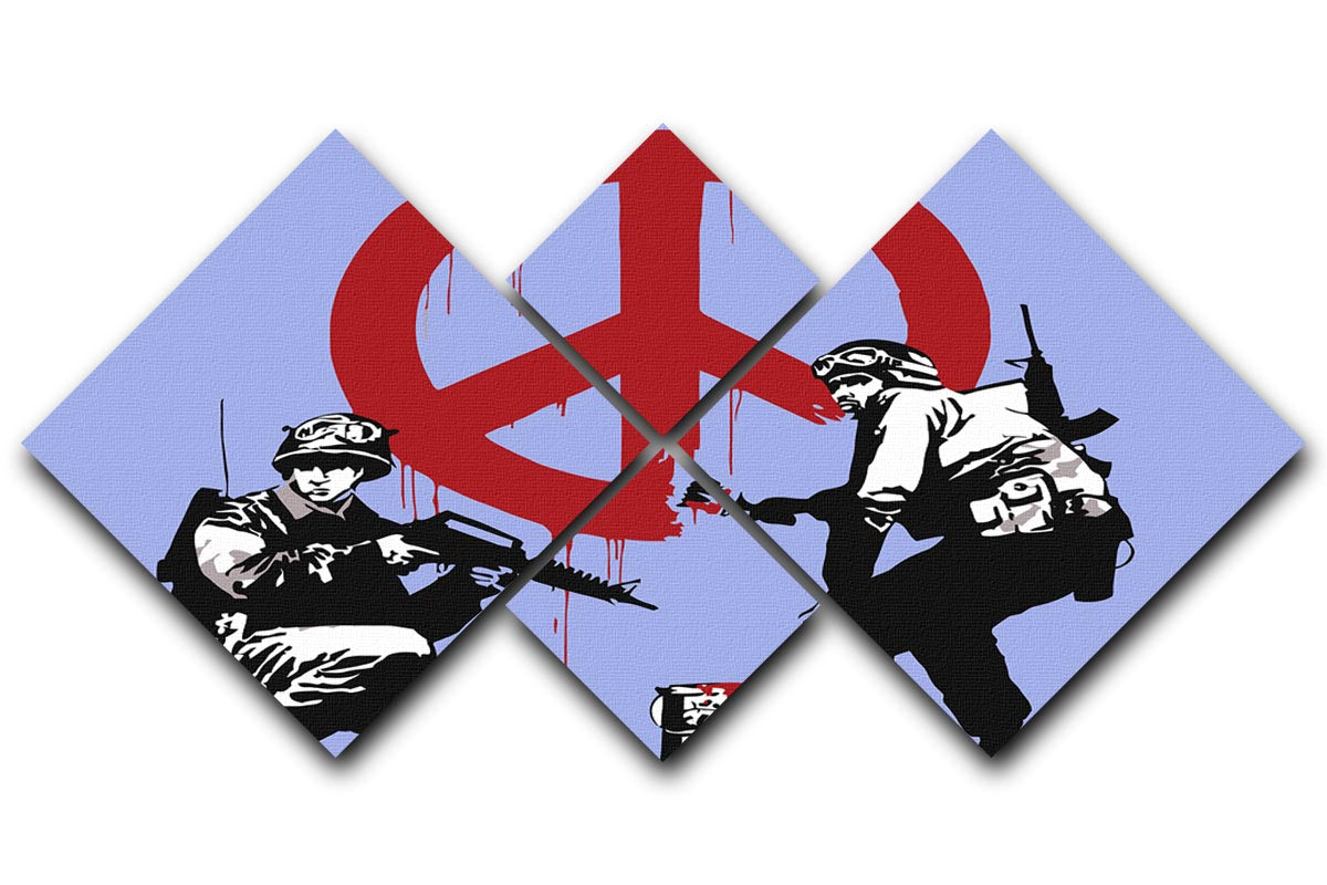 Banksy Soldiers Painting CND Sign Blue 4 Square Multi Panel Canvas - Canvas Art Rocks - 1