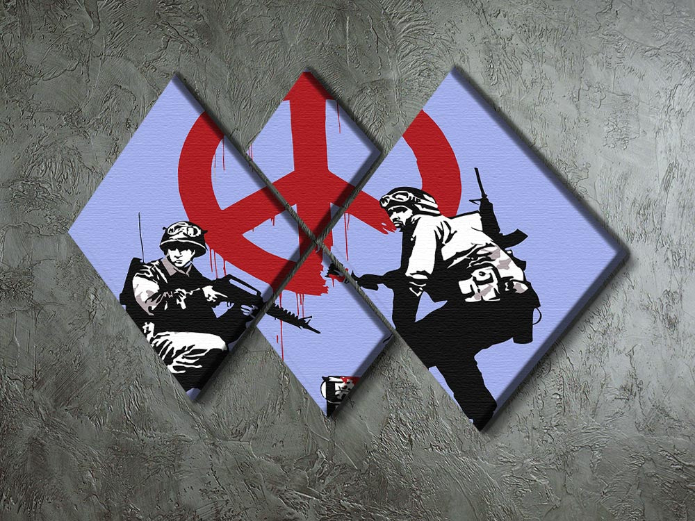 Banksy Soldiers Painting CND Sign Blue 4 Square Multi Panel Canvas - Canvas Art Rocks - 2