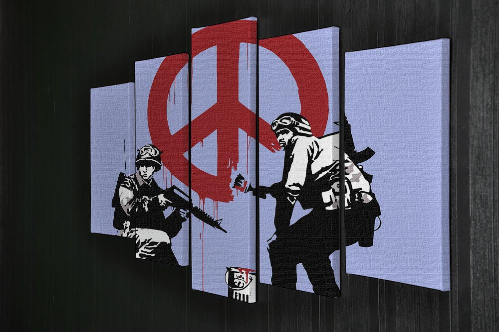 Banksy Soldiers Painting CND Sign Blue 5 Split Panel Canvas - Canvas Art Rocks - 2