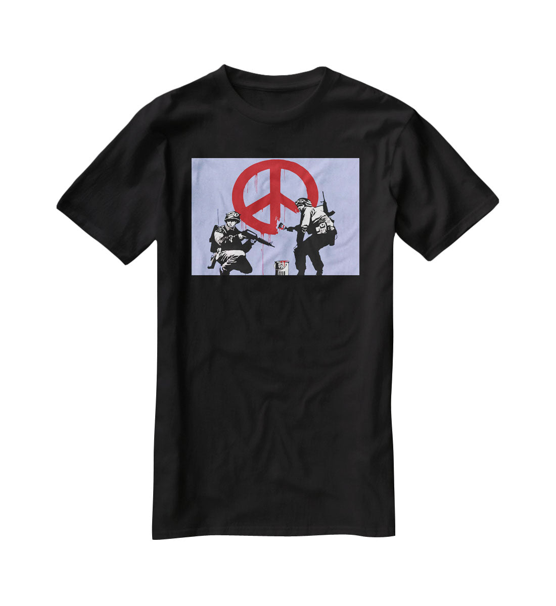 Banksy Soldiers Painting CND Sign Blue T-Shirt - Canvas Art Rocks - 1