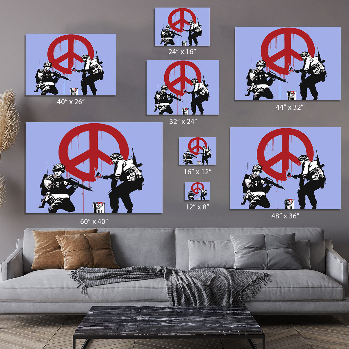 Banksy Soldiers Painting CND Sign Blue Canvas Print or Poster - Canvas Art Rocks - 7