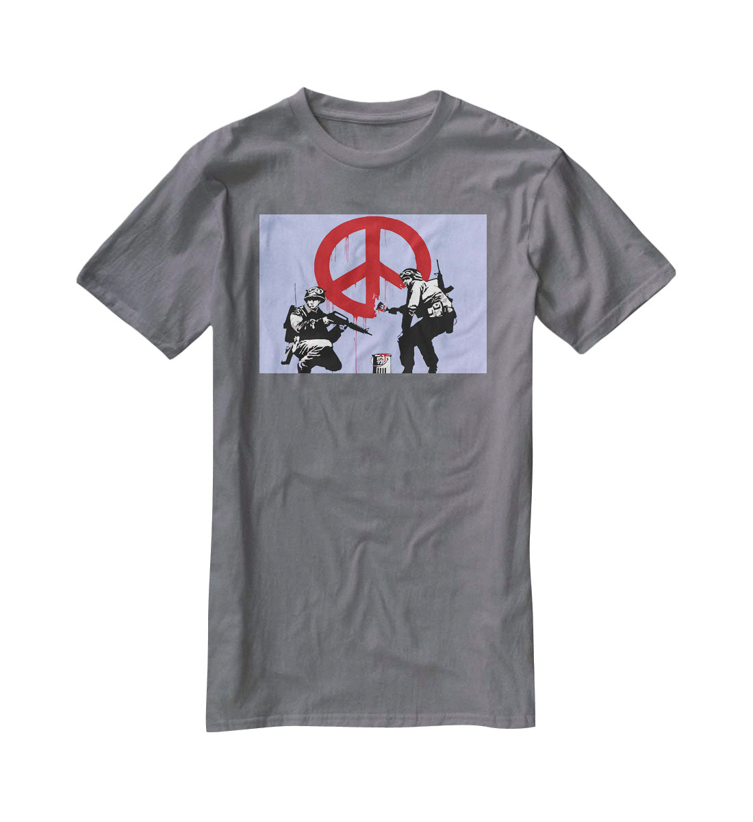 Banksy Soldiers Painting CND Sign Blue T-Shirt - Canvas Art Rocks - 3