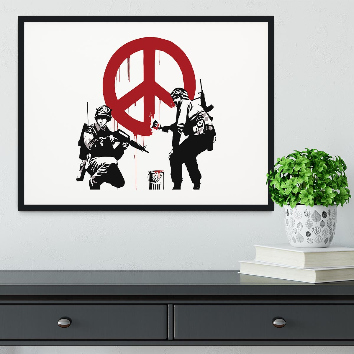 Banksy Soldiers Painting CND Sign Framed Print - Canvas Art Rocks - 1