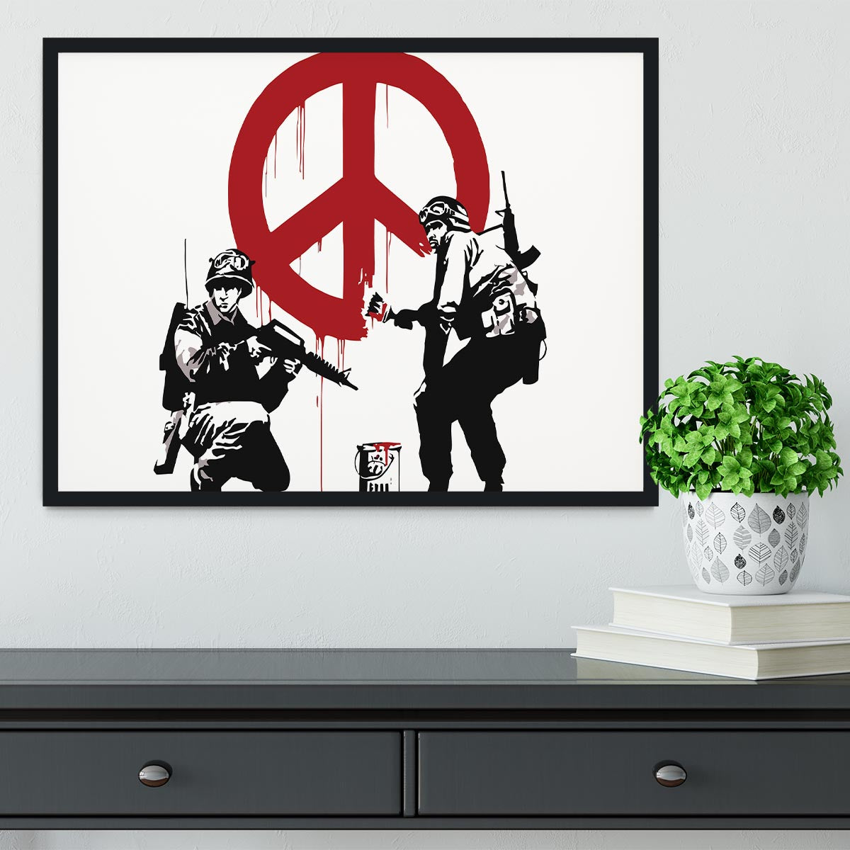 Banksy Soldiers Painting CND Sign Framed Print - Canvas Art Rocks - 2