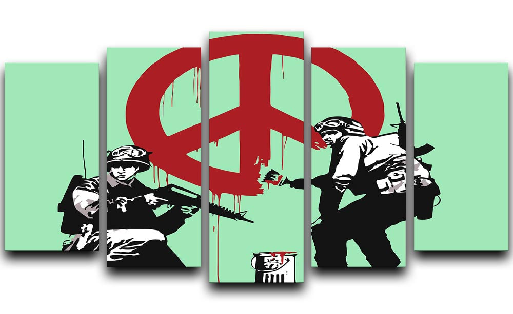 Banksy Soldiers Painting CND Sign Green 5 Split Panel Canvas - Canvas Art Rocks - 1
