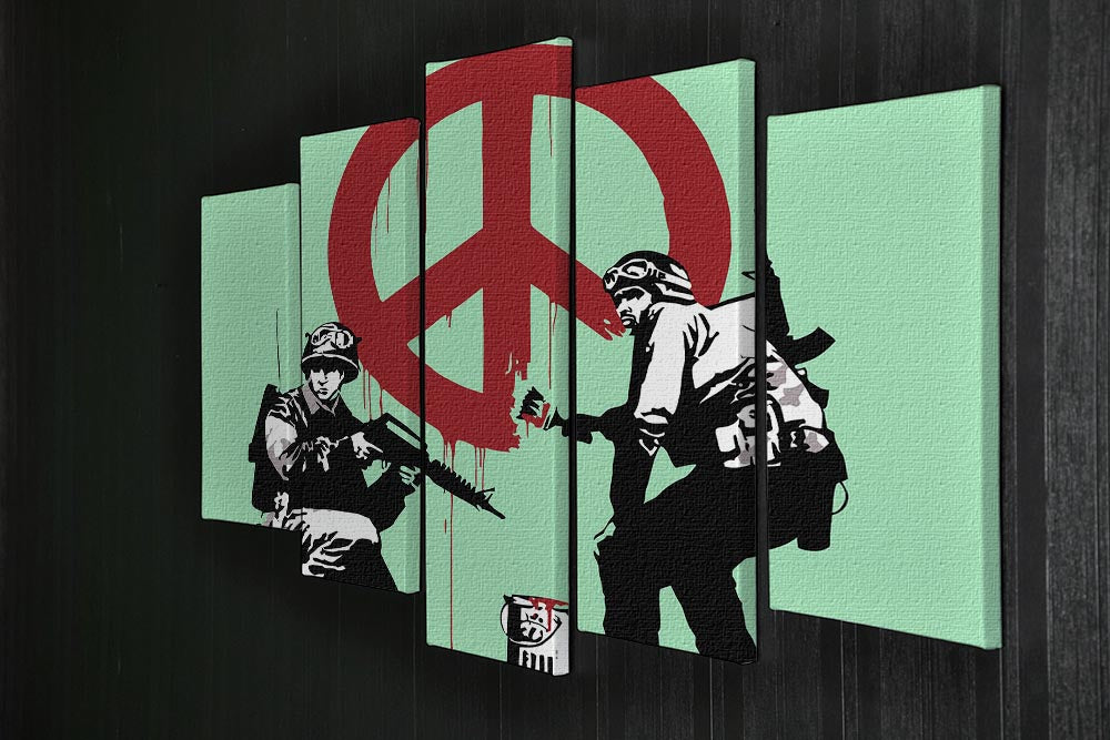 Banksy Soldiers Painting CND Sign Green 5 Split Panel Canvas - Canvas Art Rocks - 2