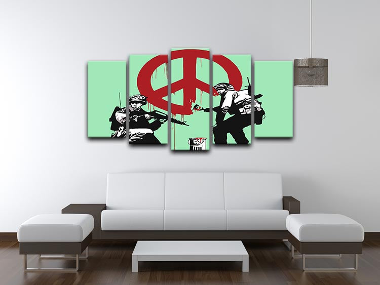 Banksy Soldiers Painting CND Sign Green 5 Split Panel Canvas - Canvas Art Rocks - 3