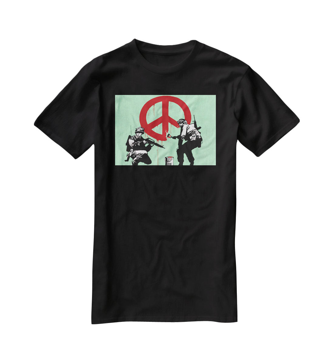 Banksy Soldiers Painting CND Sign Green T-Shirt - Canvas Art Rocks - 1