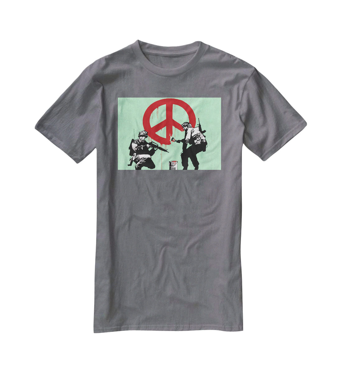 Banksy Soldiers Painting CND Sign Green T-Shirt - Canvas Art Rocks - 3