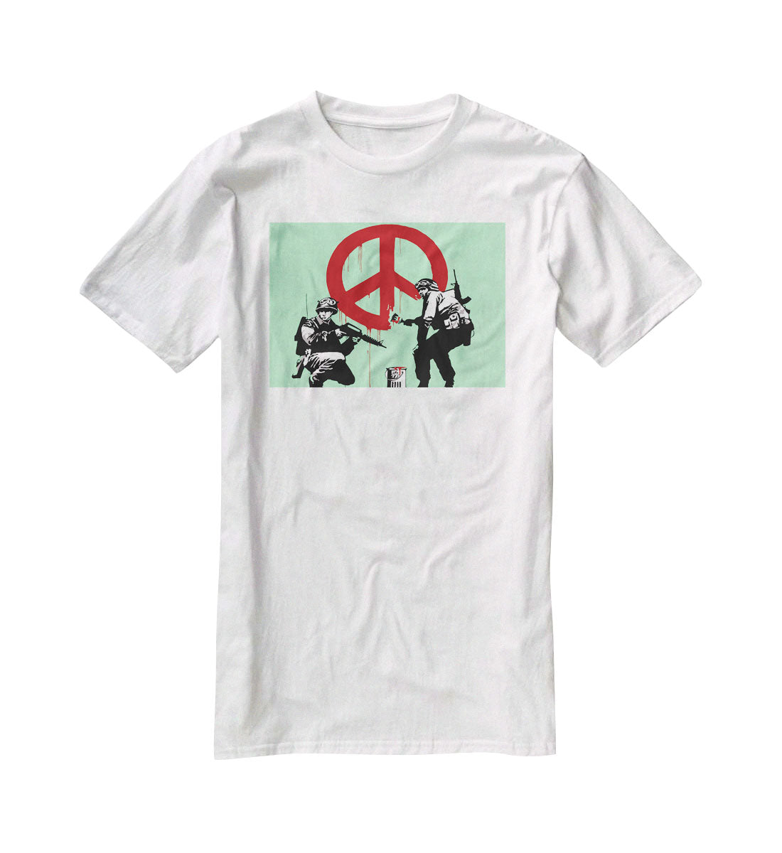 Banksy Soldiers Painting CND Sign Green T-Shirt - Canvas Art Rocks - 5