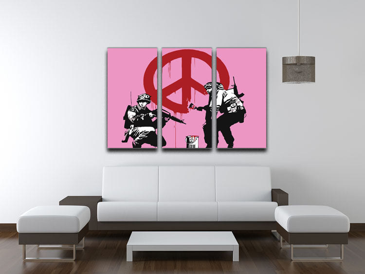 Banksy Soldiers Painting CND Sign Pink 3 Split Panel Canvas Print - Canvas Art Rocks - 3