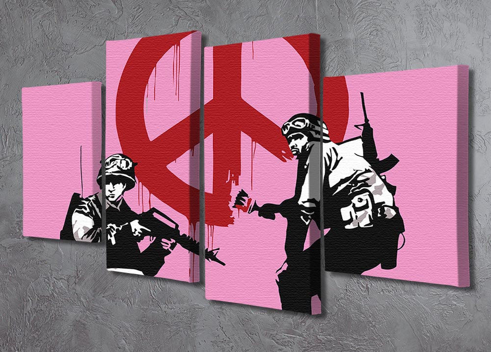 Banksy Soldiers Painting CND Sign Pink 4 Split Panel Canvas - Canvas Art Rocks - 2