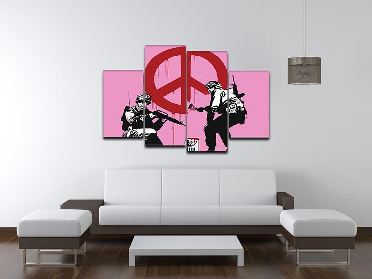 Banksy Soldiers Painting CND Sign Pink 4 Split Panel Canvas - Canvas Art Rocks - 3
