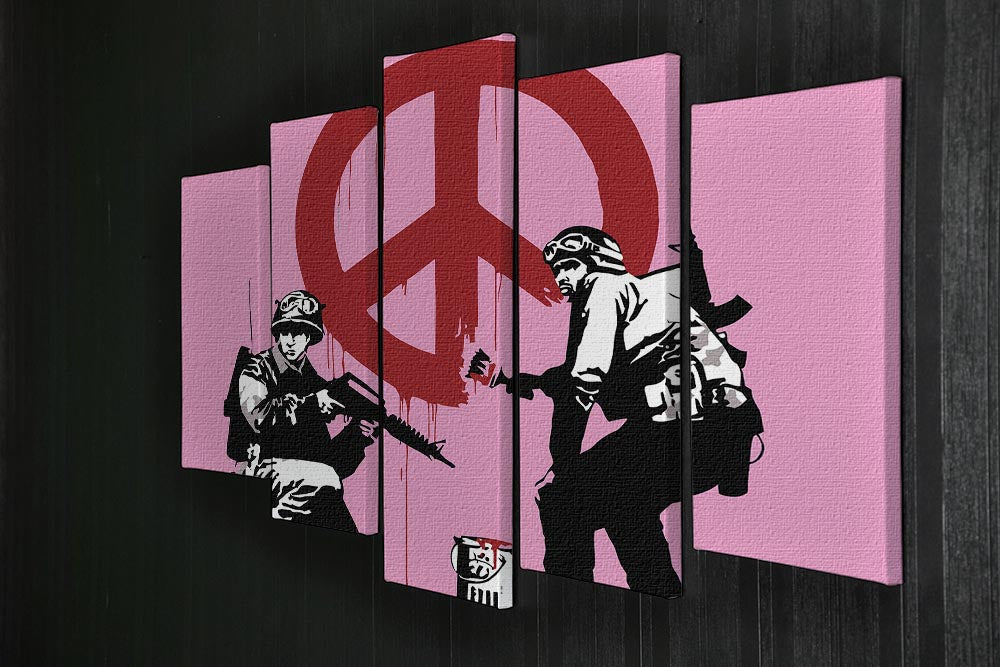 Banksy Soldiers Painting CND Sign Pink 5 Split Panel Canvas - Canvas Art Rocks - 2