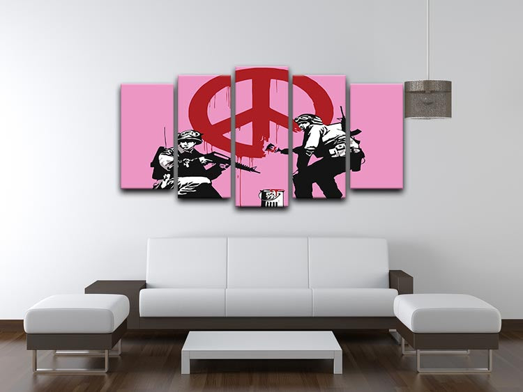 Banksy Soldiers Painting CND Sign Pink 5 Split Panel Canvas - Canvas Art Rocks - 3