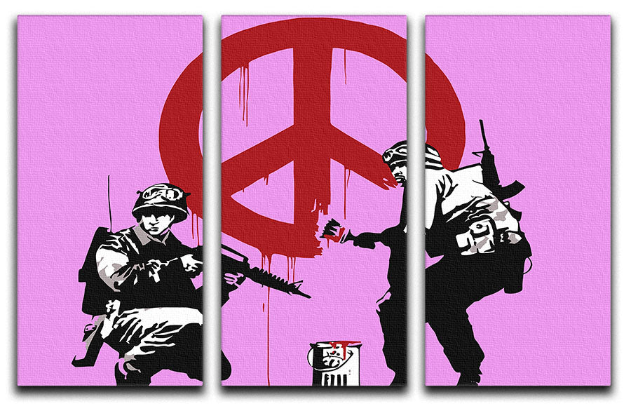 Banksy Soldiers Painting CND Sign Purple 3 Split Panel Canvas Print - Canvas Art Rocks - 1