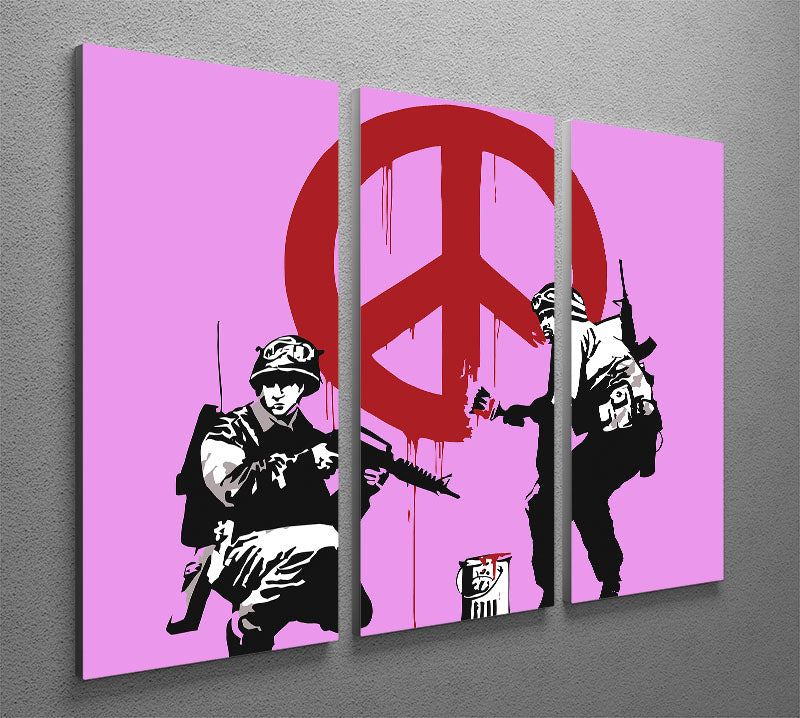 Banksy Soldiers Painting CND Sign Purple 3 Split Panel Canvas Print - Canvas Art Rocks - 2