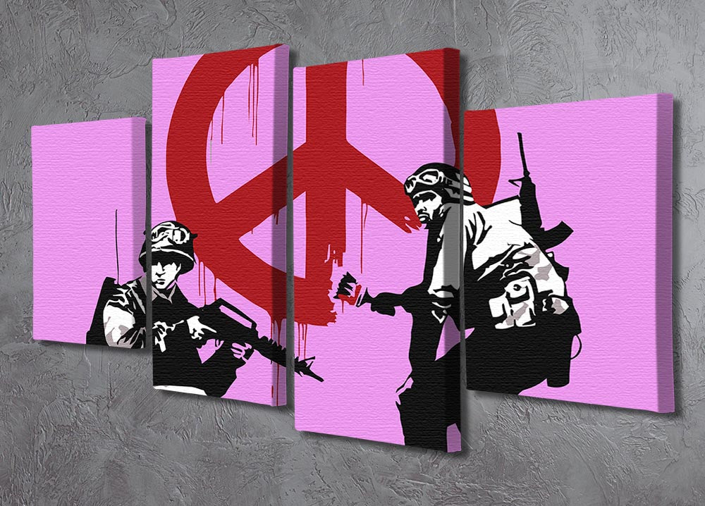 Banksy Soldiers Painting CND Sign Purple 4 Split Panel Canvas - Canvas Art Rocks - 2