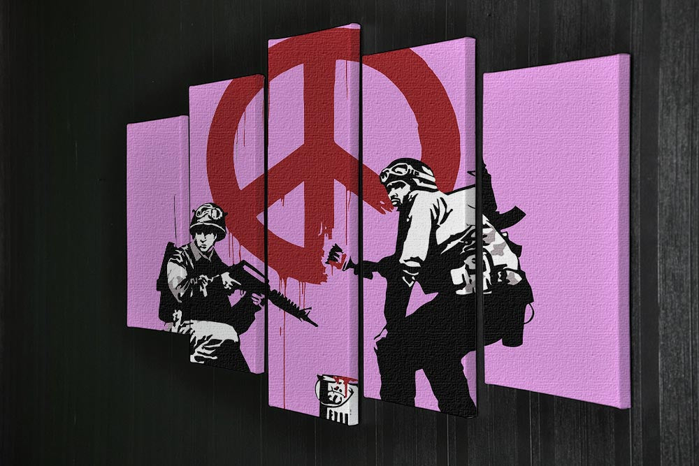 Banksy Soldiers Painting CND Sign Purple 5 Split Panel Canvas - Canvas Art Rocks - 2
