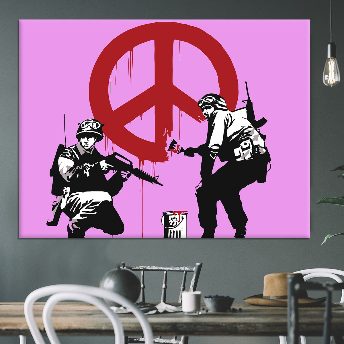 Banksy Soldiers Painting CND Sign Purple Canvas Print or Poster - Canvas Art Rocks - 3