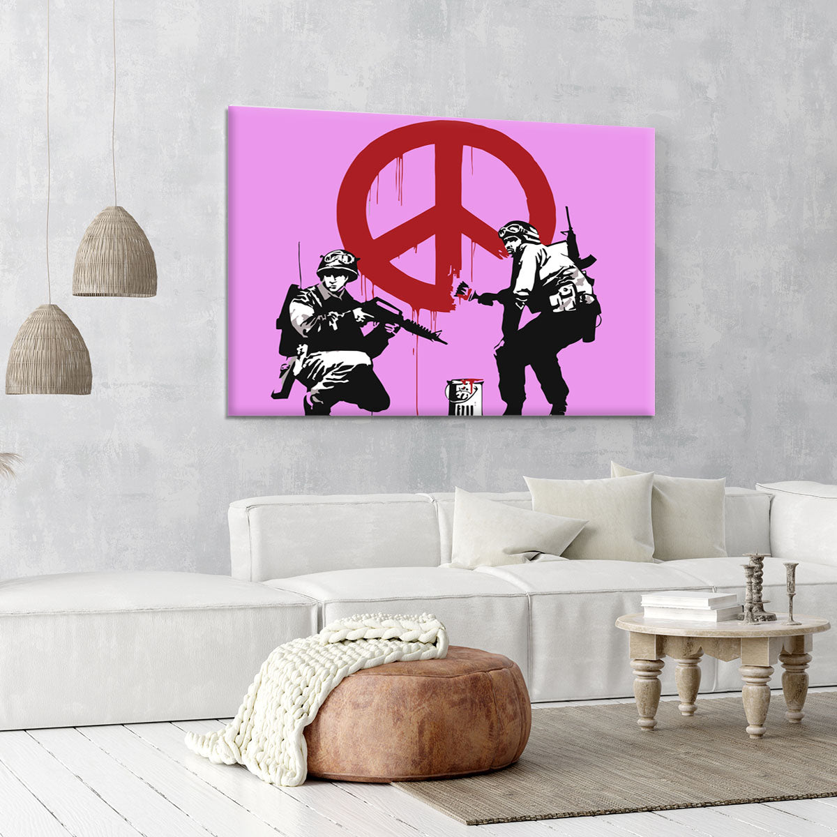 Banksy Soldiers Painting CND Sign Purple Canvas Print or Poster - Canvas Art Rocks - 6