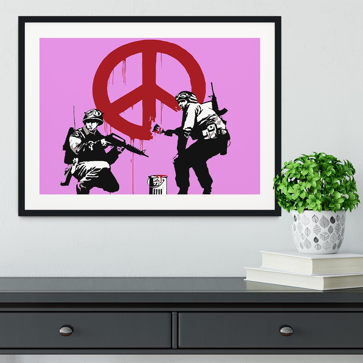 Banksy Soldiers Painting CND Sign Purple Framed Print - Canvas Art Rocks - 1