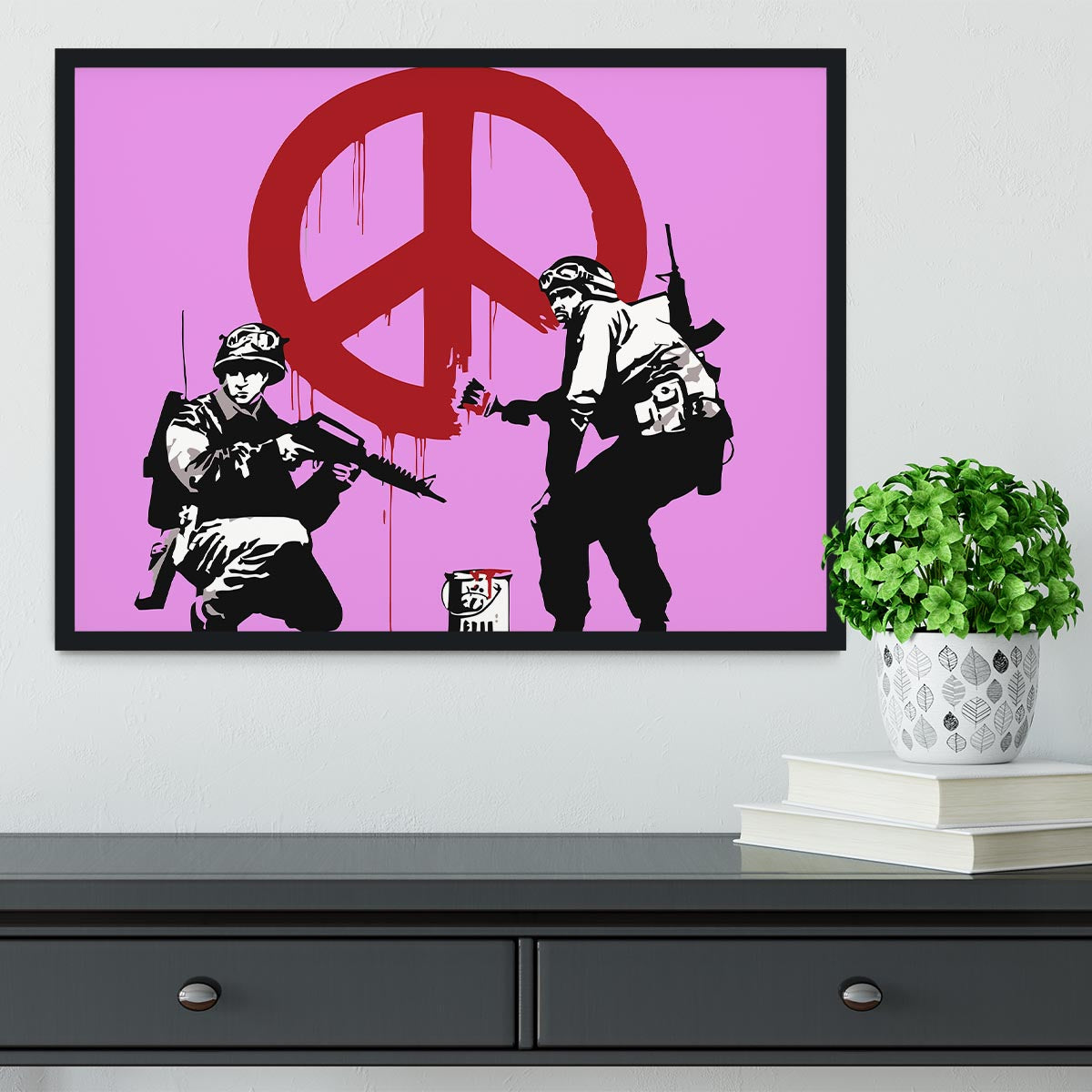 Banksy Soldiers Painting CND Sign Purple Framed Print - Canvas Art Rocks - 2