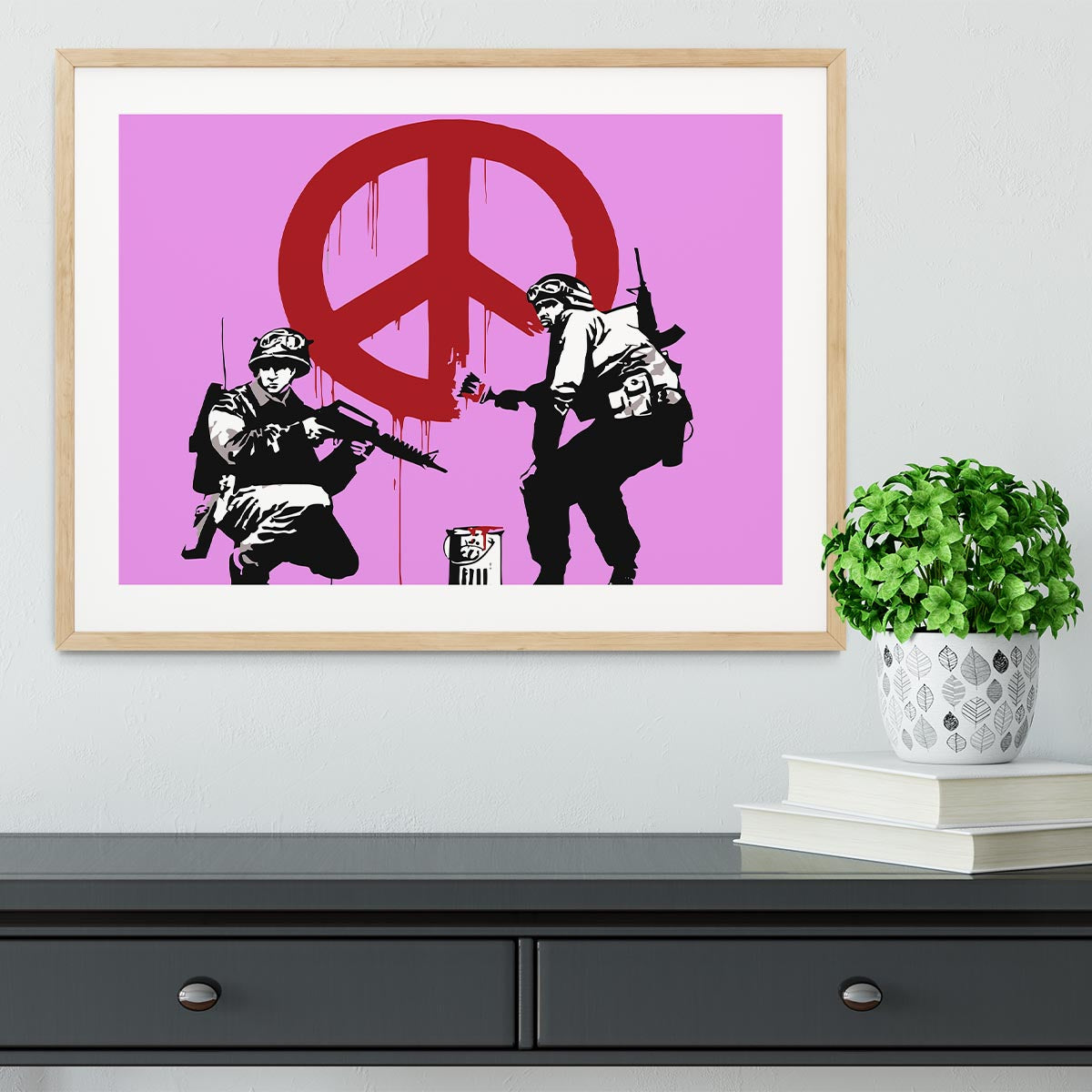Banksy Soldiers Painting CND Sign Purple Framed Print - Canvas Art Rocks - 3