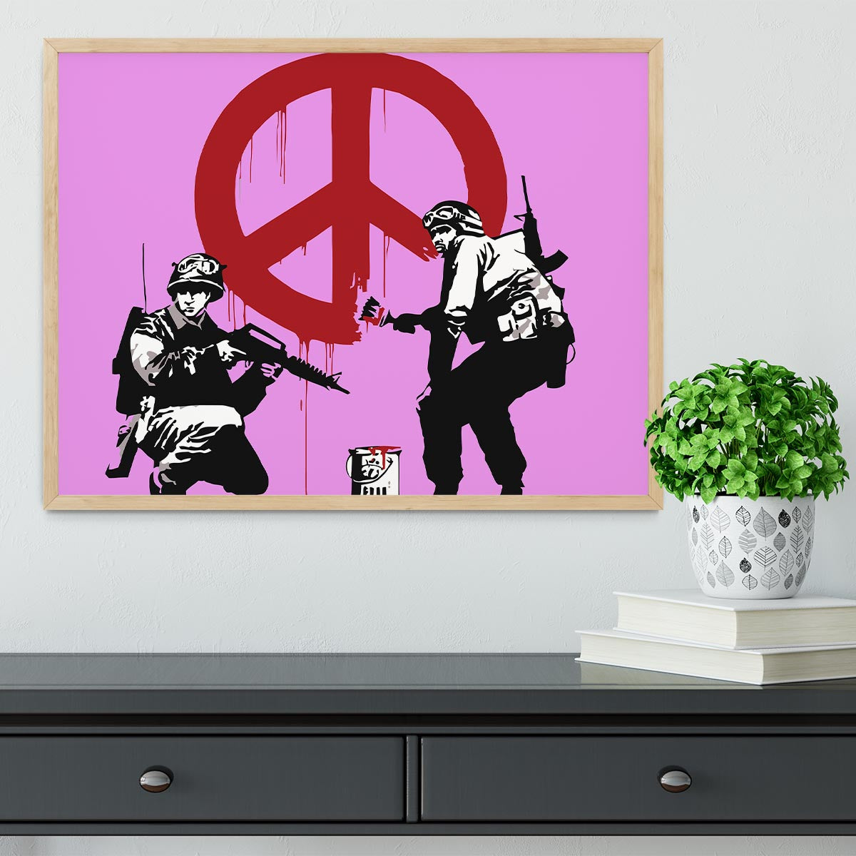 Banksy Soldiers Painting CND Sign Purple Framed Print - Canvas Art Rocks - 4