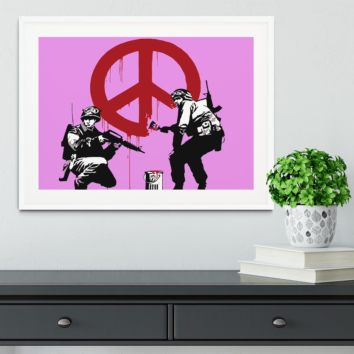 Banksy Soldiers Painting CND Sign Purple Framed Print - Canvas Art Rocks - 5