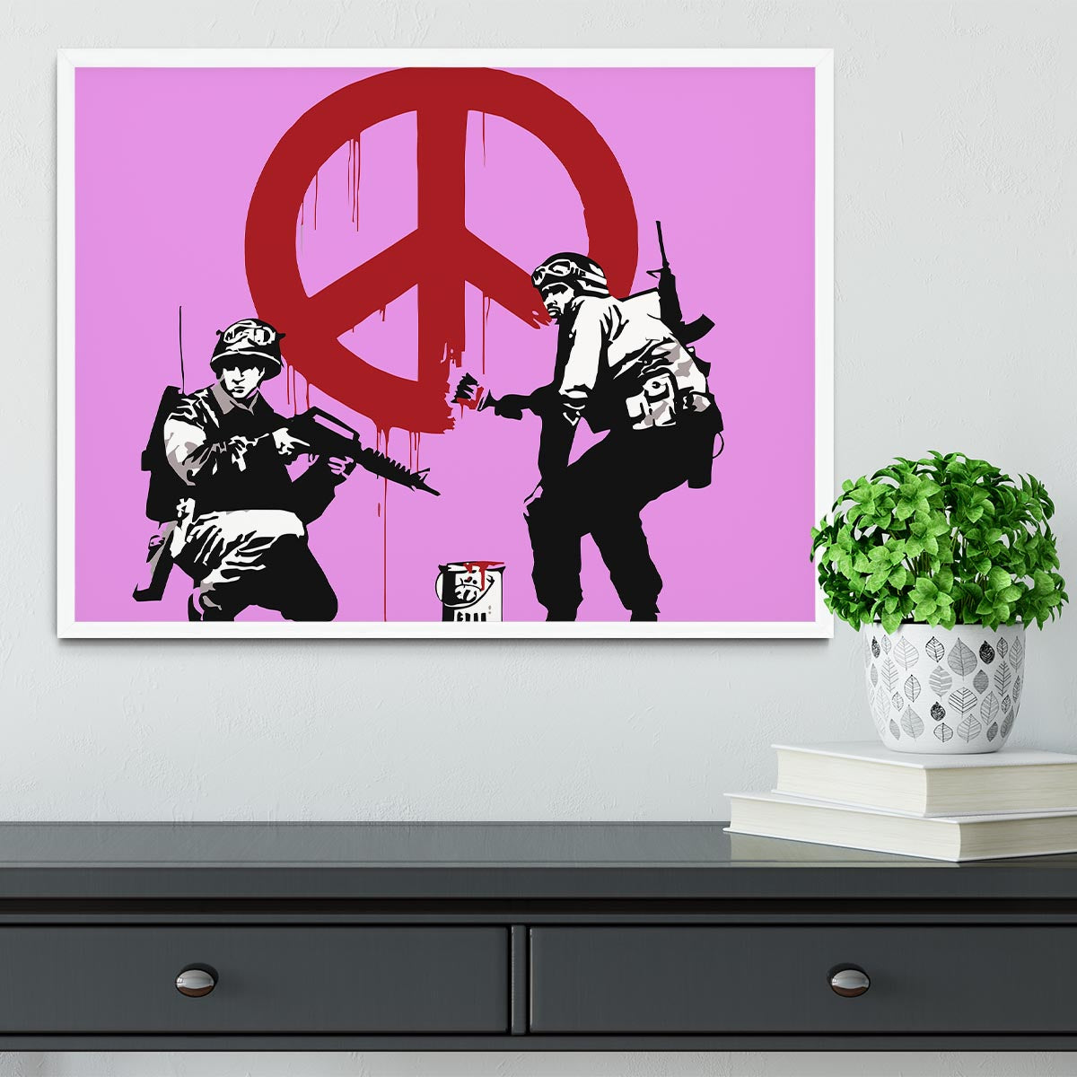 Banksy Soldiers Painting CND Sign Purple Framed Print - Canvas Art Rocks -6