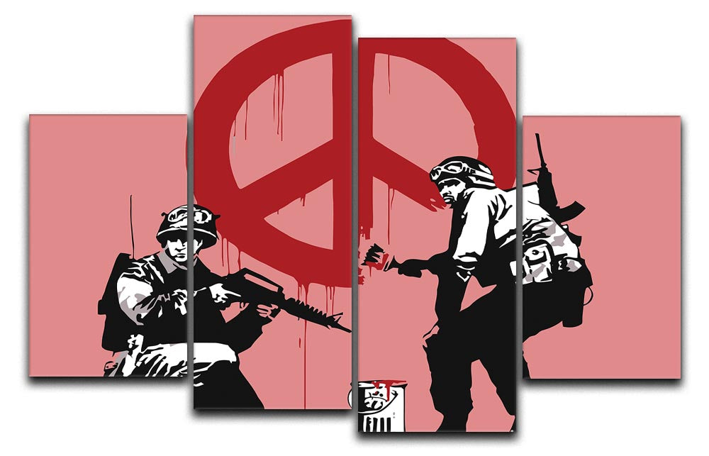 Banksy Soldiers Painting CND Sign Red 4 Split Panel Canvas - Canvas Art Rocks - 1