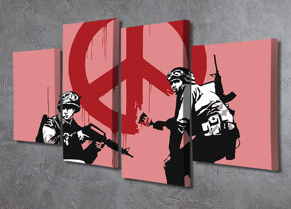 Banksy Soldiers Painting CND Sign Red 4 Split Panel Canvas - Canvas Art Rocks - 2