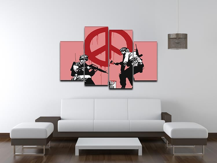 Banksy Soldiers Painting CND Sign Red 4 Split Panel Canvas - Canvas Art Rocks - 3