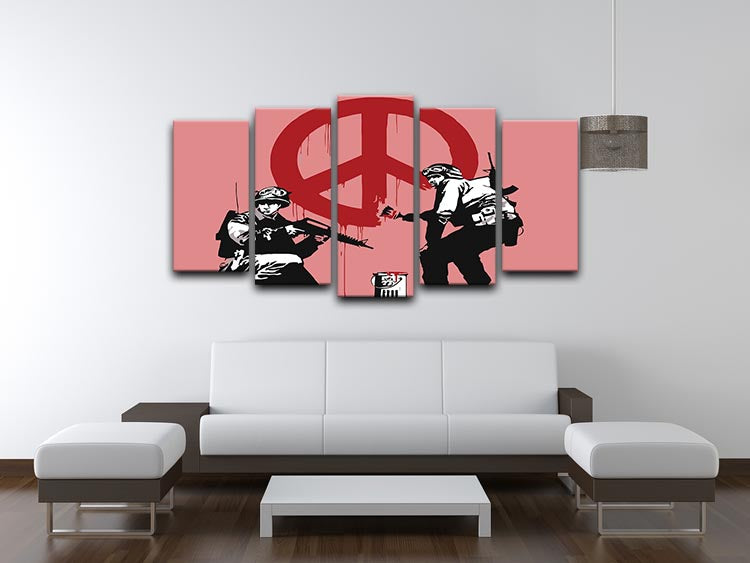 Banksy Soldiers Painting CND Sign Red 5 Split Panel Canvas - Canvas Art Rocks - 3